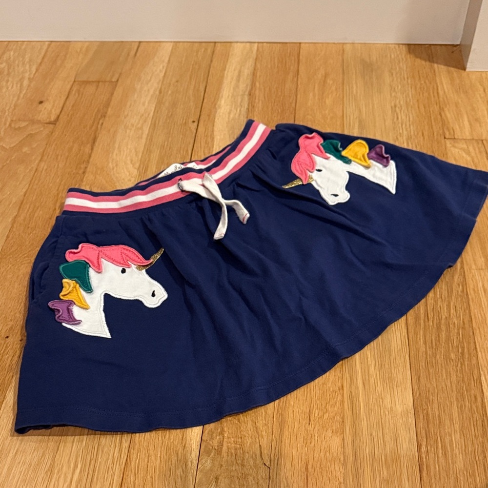 Mini Boden Navy Skort with Unicorn Appliqués